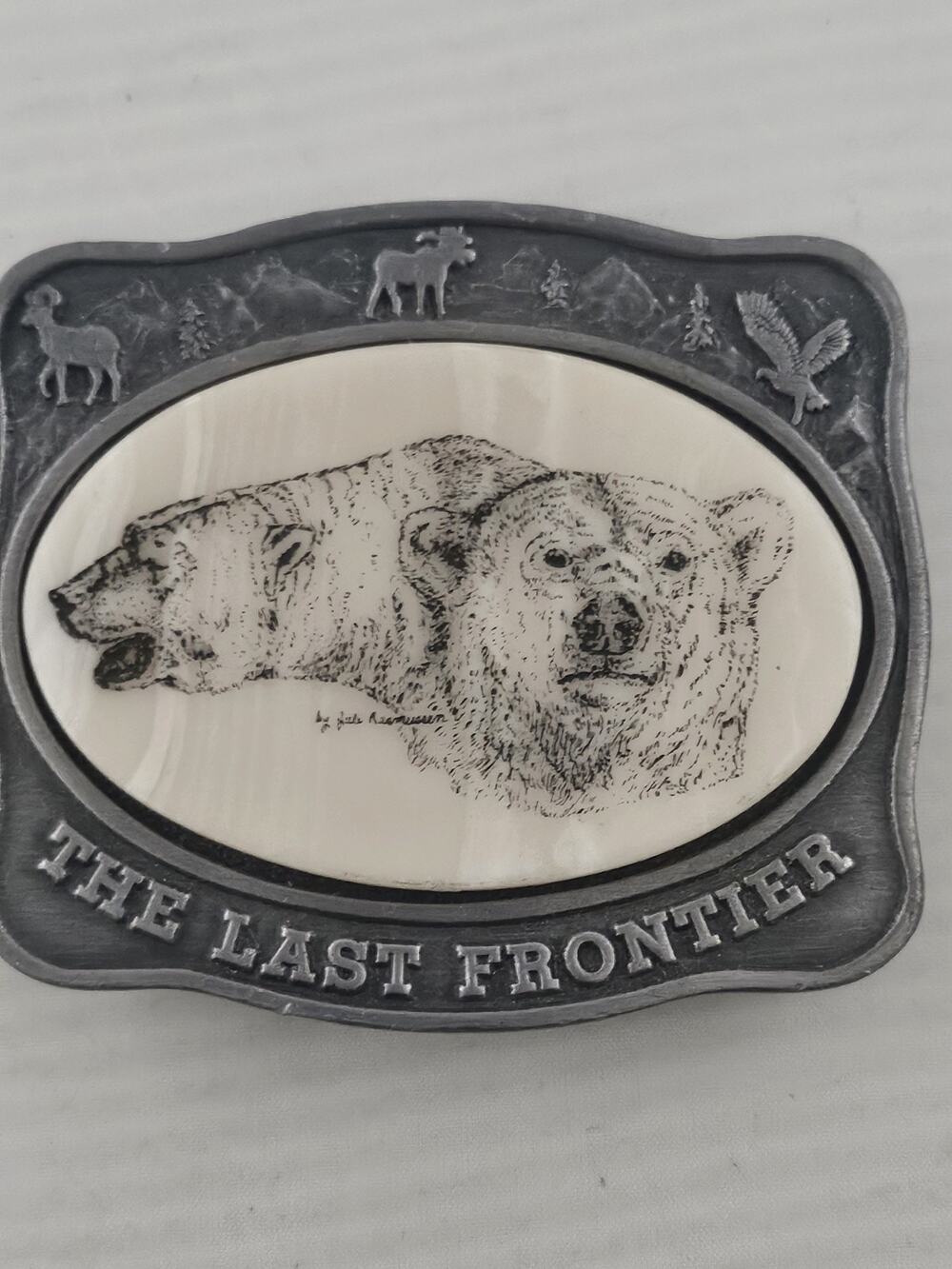 Vtg 1984 Kiana The Alaska Mint The Last Frontier Engraved Moose Belt Buckle